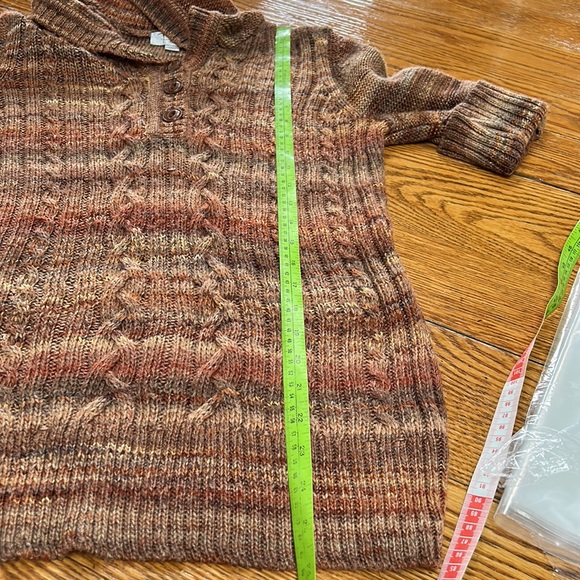 Ponsesa hoodie style sweater.  Cable knit brown & tan.  Size large. - Picture 6 of 12